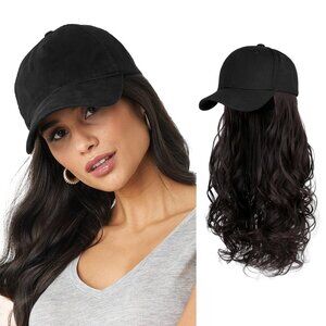 AynnQue Baseball Cap with Detachable Hair Extensions for Women 21 inch Long Wig